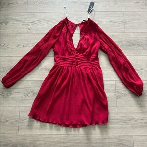 Elegant Red Long-Sleeve Dress - Broken Button